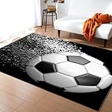 LIULINLIN Cooler Fußball-Schwarz-Weiß-Design-Tatami-3D-Teppich, Rutschfester Flanell-Teppich, Schlafzimmer, Wohnzimmer, Schlafsaal, Heimdekorationsmatte