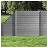 HORI® WPC-Zaun I Sichtschutz-Zaun, Steckzaun, Gartenzaun Komplettset I beidseitig glatt I 1x Schräg + 1x kl. Pfosten I zum Aufschrauben I Zaun: Anthrazit I Pf.: Grau