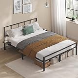 VASAGLE Doppelbettgestell, Bett, passend für 140 x 200 cm Matratze, Metallbett, Bettrahmen, mit Kopfteil, modern, mit Aufbewahrungsregalen, Gästebett, für Teenager, tintenschwarz RMB194BD01