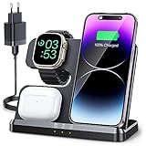 JARGOU 3 in 1 Kabelloses Ladegerät, Induktive Ladestation für Apple Watch und iPhone, Wireless Charger für iPhone 16 15 14 13 12 11 Pro Max, für Apple Watch 10/9/Ultra/8/7/6/SE/5/4/3/AirPods Pro 4 3 2