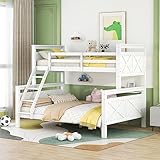 Gxffipw Etagenbett 2 Kinder Kinderbett 90x200 & 140x200 cm mit X-Förmiges Muster und Leiter, Hochbett Jugendbett mit Rausfallschutz, Stockbett Holzbett Bettgestell mit Lattenrost, Weiß, Ohne Matratze