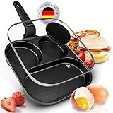 endusor Spiegeleipfanne mit Deckel (21cm) - Frühstückspfanne dreigeteilt mit Antihaft-Beschichtung für [ Induktion Gas Ceran Elektro] - Eierpfanne für Spiegeleier Pancakes Speck Gemüse und mehr