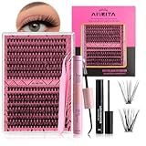 AIWEITA Wimpern Extensions Set, 280PCS DIY Künstliche Wimpern Einzelne Selbstanwendung Wimpern Natürliche Wimpern Cluster für Anfänger Fluffy Lashes Set Mit Bond&Seal Und Pinzette (30D+40D, 9-16mm)