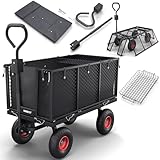 ONBEST Bollerwagen mit klapp baren Seitenwänden – Gartenwagen für 550 kg Zuladung – groß er 205 Liter Gitterkorb aus Metall – Bollerwagen – Lastenwagen – Outdoor – Transportwagen