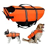 Schwimmweste Hund, FainFun Schwimmweste Hund Orange, Schwimmweste für Klein und Groß Hunde Ripstop und Reflektierende, Verstellbare Größe mit Starkem Auftrieb und Schwimmen Rettungsgriff(M, Orange)