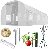 Plonos Folientunnel Gewächshaus Mit Rahmen Stahl Set Mit Pflanzenstützen Zubehör 2 x 4,5 x 2 m 9m2 Weiß
