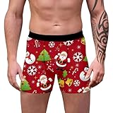 Weihnachts Unterwäsche Herren, Boxershorts Herren Bunt Mit Nette Lustig 3D Bedruckt Bequem Luftig Stretch Leicht Retroshorts Mittlere Leibhöhe Stretch Slim Fit Christmas Motiv Casual Boxer Briefs