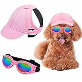 Sebaoyu Hundehut und Sonnenbrille Sommer Hund Baseball Kappe Haustier Welpen Visier Hüte Sunbonnet Outfit mit Ohrlöchern Doggy Cat Brille für kleine mittelgroße Rassen (groß)