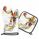 Ufuson Ofenhandschuhe und hitzebeständige Topflappen, Ofenhandschuhe-Set, Basketball, Sport, Hot Pads, Fäustlinge, Ofenhandschuhe, Topflappen, 2-teiliges Set für Küche, Backen, Kochen, Grillen,