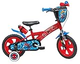 Atlas Jungen 12 Zoll Spiderman Fahrrad mit 1 Bremse, Dekorativer Frontplatte, Schlammschutz, Gehäuse und Stabilisatoren, Schutzblech, rot, 12''