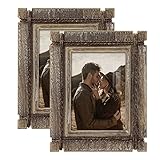 SUMGAR Bilderrahmen 13x18cm Vintage Holz Paar Weihnachten Geburtstag Geschenk Objektrahmen Rustikale Shabby Natur Braun Fotorahmen Retro Gedenkfotorahmen Collage, 2er Set