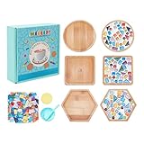 WEBEEDY 3 Sets Porzellan-Mosaik Mosaik-Untersetzer-Set Mit Mosaik Fliesen Bambus-Tassen-Untersetzer für Getränke DIY-Kunst-und Bastelset,dekorative Tablett Weihnachten Geschenk(Kein Mörtel und Kleber)
