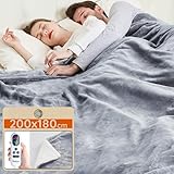 Mia&Coco Heizdecke mit Abschaltautomatik 200x180 cm, 10 Heizstufen, 9 Std. Auto-Off Timer, Überhitzungsschutz, maschinenwaschbar, elektrische Wärmedecke aus Flanell für Bett, Sofa & Wohnzimmer, Grau