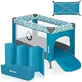 Lionelo Stefi Baby Kinderbett, Reisebett ab Geburt bis 15 kg, Seiteneingang, Sicherungssystem LockGuard, Blockade der Räder, Tragetasche, zusammenklappbar