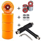 FunTomia 4 Stück Longboard/Skateboard/Mini-Board Rollen (Big Wheels) in 65x45mm 80A inkl. ABEC-9 Kugellager und Metall Spacer 80A Rollenhärte + T-Tool (orange)