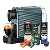 Tchibo Cafissimo „Pure plus“ Kaffeemaschine Kapselmaschine inkl. 30 Kapseln für Caffè Crema, Espresso und Kaffee | 0,8l | 1250 Watt | 11,9 x 33,7 x 24 cm | Deep Teal Grün