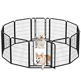 Yaheetech 12-teilig Welpenlaufstall 80cm hoch, Welpenauslauf mit 2 Türen, faltbares Freilaufgehege, Automatische Verriegelung, Tierlaufstall für Wohnung & Garten