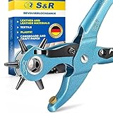 S&R Revolver-Lochzange, MADE IN GERMANY, als Gürtel-Lochzange/Leder-Locher, für Uhrenarmbänder, Gurte, Karton, Stoff, 6 auswechselbare hochpräzise Lochpfeifen in den Größen 2/2,5/3/3,5/4/4,5 mm