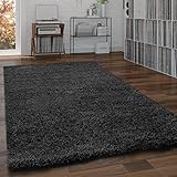 Paco Home Shaggy Teppich Hochflor Flauschig Wohnzimmer Uni In Versch. Farben & Größen, Grösse:140x200 cm, Farbe:Anthrazit