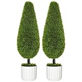 HOMCOM Kunstpflanze Zypresse 2er-Set, 90 cm Künstliche Pflanze, Kunstbaum im Topf, Zimmerpflanze mit Kunstmoos für Indoor, Outdoor, Grün