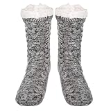 SIMIYA Herren Kuschelsocken, rutschfest Wintersocken Stoppersocken, anti Rutsch warme Hüttensocken Haussocken, 1 Paar (Grau)