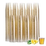 MATANA 300 Schnapsgläser Plastik, Shotgläser Plastik, Goldglitter 3cl - Stabil & Mehrweg - Schnapsbecher Plastik, Shot Becher, Plastik Schnapsgläser, Pinnchen, Shotbecher - Party Zubehör