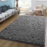 Blivonta Grauer Teppich für Schlafzimmer, 12,7 x 17,8 cm, flauschiger Teppich für Kinderzimmer, zotteliger Teppich für Teenager, Wohnzimmer, dicker flauschiger Plüschteppich für Schlafsaal, niedliche