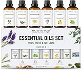 Majestic Pure 100% reines ätherisches Öl-Set – 6 x 10 ml (Pfefferminze, Lavendel, Eukalyptus, Teebaum, Zitronengras) für Diffusoren, Aromatherapie, Kerzen, Luftbefeuchter