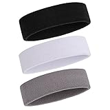 ONUPGO Schweißband Stirnband für Männer & Frauen - 3PCS Sports Stirnbänder Feuchtigkeitstransport Athletic Cotton Terry Cloth Schweißband Schweißabsorbierende Kopfband (Black/Grey/White)