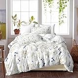 Dreamwaka Bettwäsche-Set für Doppelbett, blau-weiße Blumen, 3-teilig, weich gebürstete Mikrofaser, Bettbezüge mit 2 Kissenbezügen (200 x 200 cm)