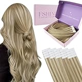 Fshine Tape in Extensions Echthaar Blond 30cm 30g Echthaar Extensions Tape Goldblond mit Mittelblond 20 Stücke Haarverlängerung Echthaar Tape Farbe 16P22
