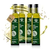 Aura vom Land Bio Premium Weizenkeimöl Naturbelassen 4x250ml Set – Vegan & Reich an Spermidin, Omega 3, Vitamin E – Hochwertiges Speiseöl auch ideal als Haaröl/Körperöl – Bio Oil Made in Germany