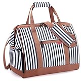 Lekesky Mittelgroß Reisetasche Weekender Damen mit Schuhfach, Großes Öffnungsdesign, 43L Reisetasche Handgepaeck für Reisen, Airline, Krankenhaus, Strand (Blau Gestreift)
