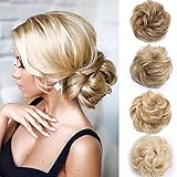 Silk-co Haarteil mit Gummiband, Dutt mit Haaren Gewellt Weich Dutt Haarteil mit Gummiband 35 g, Gelockt Haarverdickung Hair Extensions Messy Bun Hochsteckfrisuren Bleichblond