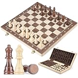 Peradix 38CM Schachspiel Hochwertig aus Holz,Schach Klappbares Schachbrett mit 34 Schachen(2 Extra Queens),Riesenschach Chess Set für Erwachsene und Kinder