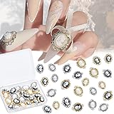 NICENEEDED 24Pcs Vintage Barock Nail Art Charms, 3D Kristallperle Schönheitskopf Nagelschmuck, Retro Runde Edelsteine Nagelzubehör