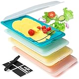 BUNDHEIM® Aufschnittboxen für Kühlschrank 4er Set | Aufschnittbox stapelbar ideal zur Wurst Aufbewahrung Kühlschrank | Frischhaltedosen mit Deckel inkl. Kreidestift und 4 Tafel-Etiketten (polychrom)