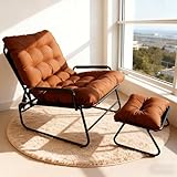 FUOIDYE Loungesessel Outdoor, Gartenliege Liegestuhl Balkonsessel mit Hocker, Relaxsessel Garten, Auflage Abnehmbar, 5-Positionen Liegefunktion für Wohnzimmer,Terrasse, Studie, bis150kg (Braun)