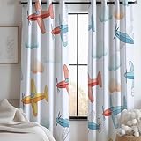 CozyRest Blackout Vorhänge Blickdicht mit Ösen, 2-Set 110 x 215 cm Weiche Verdunklungsvorhänge für Wohnzimmer Kinderzimmer mit Buntes Flugzeug Schiebevorhänge