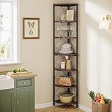 Tribesigns 7-Ebenen Eckregal, 200cm extra hohes Eck-Bücherregal, industrielles, schmales Bücherregal für kleine, Enge Räume, Eckregal-Ständer aus Holz,Aufbewahrungsregal für Wohnzimmer,Küche,Heimbüro