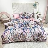 EDDGE Bettbezug-Set aus ägyptischer Baumwolle, 4-teiliges Blumen-Blumen-Blätter-Botanik-Bettwäsche-Set, Bettlaken-Set, Kissenbezug (Color : A, Size : Queen Size 4Pcs)