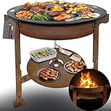 Terma Feuerschale mit Feuerplatte 69-80-100cm -Der Neue Grill Trend- Plancha Feuerplattengrill Feuertonne mit Grillplatte Holzkohlegrill komplett Grilltonne Grillring Feuerkorb