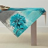 ViaElayu Tischdecke Türkis Grau Retro Mitteldecke mit Blume Bauernhaus Tischdekoration Rustikales Ölgemälde Abwaschbar Klein Tischdecke Akzenttisch Dekoratives 85x85cm Tablecloth für Küche Urlaub