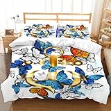 Hongduo 3D Maritim Anker Muster Bettwäsche 200x200 cm Weich Mikrofaser Schmetterling Bettwäsche-Sets mit Reißverschluss 3 Teilig Bettbezüge mit 2 Kissenbezug 80x80 cm