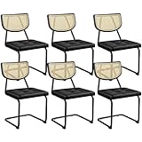 Yaheetech Küchenstuhl 6er Set Esszimmerstühle Rückenlehne aus Rattan Schwingstuhl aus Kunstleder Polsterstuhl fürs Esszimmer/Küche/Wohnzimmer/Restaurant Schwarz