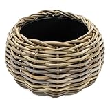 Spetebo Rattan Pflanztopf mit Kunststoff Einsatz - 29 x 19 cm - Garten Deko Blumenkorb Shabby Natur - Drypot Weide Flechtkorb Pflanzen Behälter Blumen Kübel