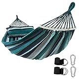 yourGEAR Bali XL Hängematte mit Kissen - 240 kg TÜV geprüft, 240x120 cm, Smaragd oder Aqua, Baumwoll-Stabhängematte, inkl. Befestigungsset