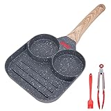 Bobikuke Spiegeleipfanne, Pancake Pfanne 3 Loch Aluminium Eierpfanne Omelettpfanne mit Antihaftbeschichtung für Frühstück, Spiegelei, Pfannkuchen, für Induktionsherd & Gasherd (Schwarz)