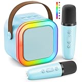 Karaoke Maschine mit 2 Karaoke Mikrofonen, Karaoke Maschine Kinder mit Mikrofon Mädchen Geschenke Spielzeug für 3-12 Jahre - Bluetooth MusikLautsprecher, Blau
