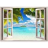 murando - 3D WANDILLUSION 140x100 cm - Wandbild Fototapete Poster XXL Fensterblick Vlies Leinwand Panorama Bilder Dekoration - Meer Strand Dünen